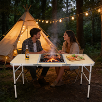 Table de camping pliable portable avec plateau de cuisson intégré, hauteur réglable, en aluminium et MDF, pour barbecue et pique-nique en extérieur