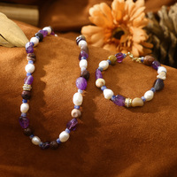 Collier et bracelet de luxe léger bohème, design élégant et polyvalent, avec améthyste et perles baroques mélangées, idéal pour un cadeau de festival