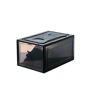 wholesale Custom logo acrylic transparent drawer stackable shoes box organizer black plastic storage sneaker box for bedroom
