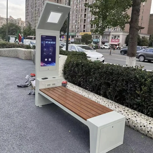 Banc moderne à éclairage LED solaire avec port de charge sans fil USB, banc de patio extérieur en acier inoxydable pour les centres commerciaux et les salles de sport - Product Image 4