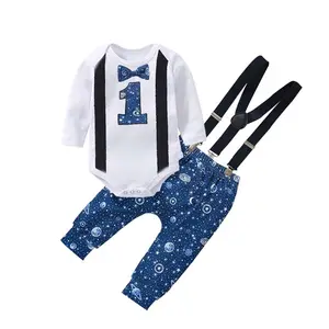 Baby New hot sales 2024 all'ingrosso 3 pz carino neonato bambino 9-18M abbigliamento da festa per 1 anno ragazzo BBOF-009