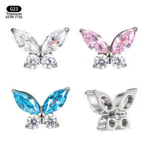 Yunnique – boucles d'oreilles papillon en alliage de titane, incrustation de Zircon de 7.1mm, pour piercing à l'oreille, bijoux, cadeau - Product Image 5