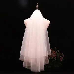 ROMANTIC Bridal Veil Women Simple Tulle Short Wedding Veil Ribbon Edge With Comb