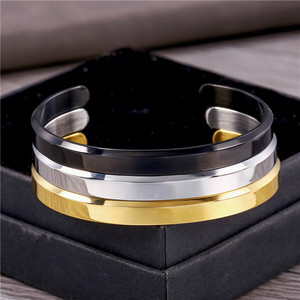 Thời Trang Phụ Nữ Người Đàn Ông Bóng Mở Bangle Bất Vàng Mạ C Hình Cuff Bangles Thép Không Gỉ - Product Image 2