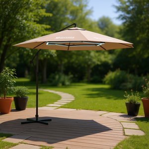 Parasol de jardin cantilever taupe 118,1 pouces avec lumières LED et mât en acier – Accessoire d'ombrage extérieur - Product Image 2