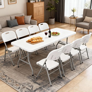 Mesa Plegable Rectangular Comercial de 6 Pies, Acero Inoxidable, Mesas Plegables para Bodas, Mesa Larga Resistente para Actividades al Aire Libre - Product Image 1