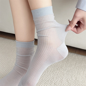 Women's Summer Ultra Thin Lyocell Mesh Mid Calf Slouch <b>Socks</b> Breathable Ballet Style Casual <b>Socks</b> White Pink Light Blue - Product Image 2