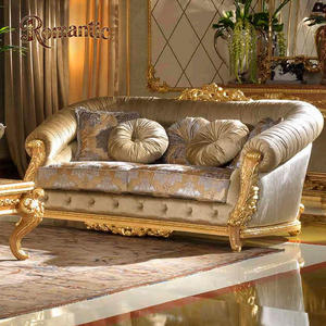 Juego de sofá dorado clásico de diseñador italiano para sala de estar, sofá francés de lujo con cojín suave de tela de madera maciza de gama alta - Product Image 2