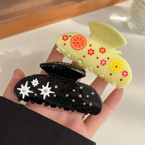 Kinling กิ๊บหนีบ<span class=keywords><strong>ผม</strong></span>อะซิเตทประดับเพชรขนาดกลางสีดำสุด<span class=keywords><strong>เท่</strong></span>ห์สีเหลืองมะนาวหวาน - Product Image 1