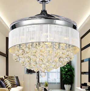 Ventilateur de plafond à 42 pouces avec pales cachées et lustre en cristal doré à bon prix - Product Image 5