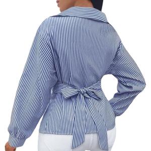 Neu eingetroffen: Modische gestreifte Langarmbluse für Damen, grenzüberschreitender Hit - Product Image 1