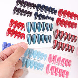 12가지 사이즈 맞춤 색상 레드 블루 색상 도매 재사용 가능한 아몬드 미디엄 캣아이 프레스온 네일 데일리 네일 아트용 - Product Image 3