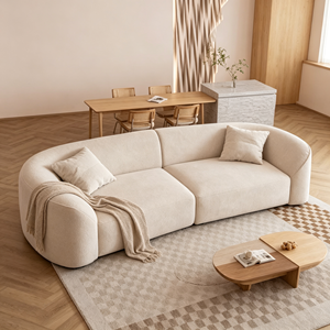Curved Fabric Sectional <b>Sofa</b> Three Seat Pillow Back Wooden <b>Legs</b> Minimalist Design Living Room Furniture - Product Image 1