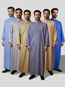 Túnica Blanca Haya 2026 con Solapa y Bolsillo Bordados, Ropa Islámica para Hombre, Túnica Larga Elegante y Modesta - Product Image 6