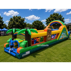 Parcours d'obstacles gonflable en gros avec château sauteur et toboggan pour enfants, idéal pour le jardin - Product Image 1