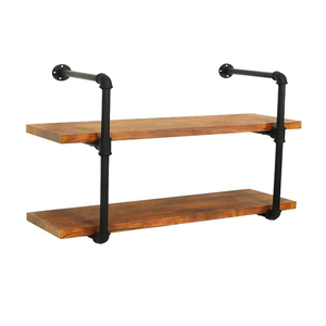 2 Pack Vintage Black Industrial Iron Pipe Shelf Bracket 2-Tier Wall Mounted DIY <strong>Shelving</strong> for Office Living Room Stylish Wall - Product Image 4
