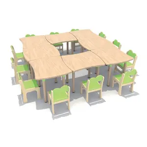 Meja Kayu Prasekolah, Kualitas Tinggi Set Meja dan Kursi Anak-anak Daycare Oak Mebel untuk Taman Kanak-kanak