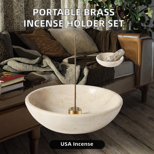 Brûleur d'encens de luxe en laiton et résine blanche, style art moderne, fait main, avec insert pour bois de santal et cendrier, pour la méditation religieuse et la décoration intérieure - Product Image 2