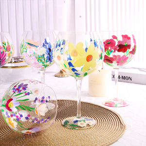 Collezione di Bicchieri da <span class=keywords><strong>Vino</strong></span> in Cristallo Soffiato a Mano con Motivo Floreale Dipinto a Mano Personalizzabile, MOQ 48 Pezzi - Product Image 2