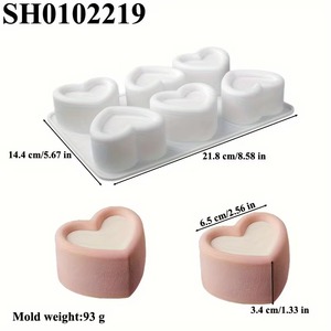 6 Cavity Heart <b>Silicone</b> Cake Mold Valentine Day Baking Pastry Making Mold - Product Image 5