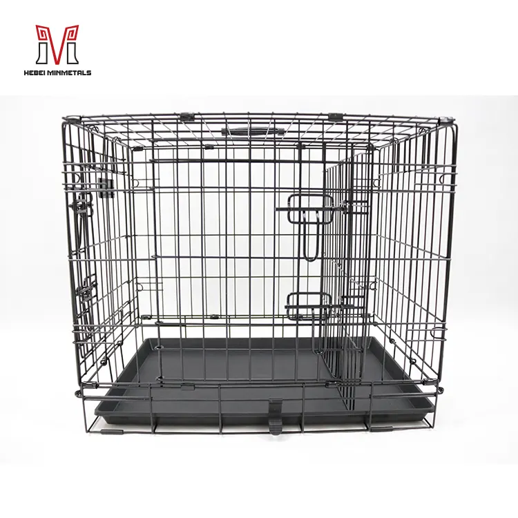 Customized Size Black Wire Double Door Folding Pet Cages Dog Kennels Foldable Dog Collapsible Metal Crate Wholesale