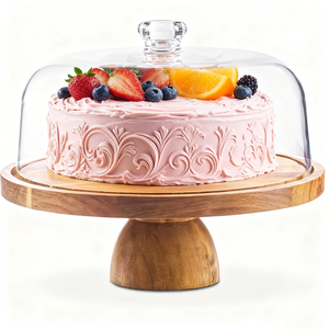 Acacia Đế Bánh Bằng Gỗ Có Nắp Acrylic Cho Đám Cưới Khay Trưng Bày Bánh Cupcake Sản Phẩm Gỗ Tròn - Product Image 1