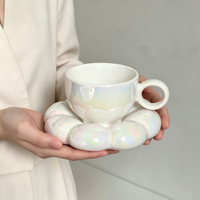 Ensemble de tasses à café en céramique rose personnalisé, style INS, tasse à fleurs créative pour le thé de l'après-midi et le petit-déjeuner, valeur esthétique élevée