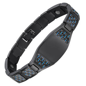 All'ingrosso moda classico Logo stampabile bracciale in acciaio inossidabile sollievo da uomo il dolore nero argento magnete braccialetto - Product Image 3