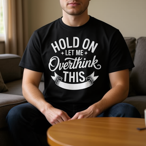 Camiseta con cita de Hold On Let Me Overthink This, color negro, unisex, talla para adultos - Product Image 3