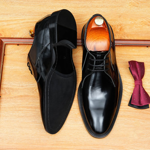 Leather Men's Business <b>Shoes</b> - Retro British Style Casual Lace-up Large Size Wedding <b>Shoes</b> - Product Image 5