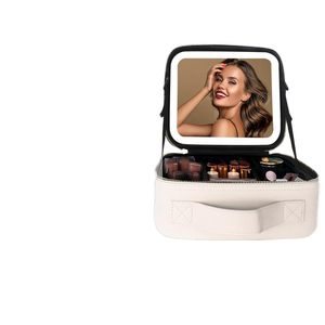 Gran capacidad de moda portátil artista almacenamiento maquillaje bolsa espejo luz cierre abierto viaje cosmético tren caso organizador - Product Image 5