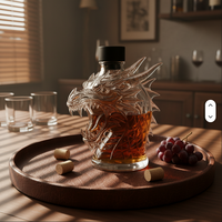 Bouteille en verre borosilicate soufflé à la main de 300-1000 ml, style Loong chinois, bouteille d'eau de luxe, logo personnalisé, résistante à la chaleur, cadeau