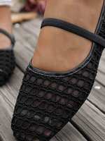 Nouvelles chaussures plates pour femmes RX en dentelle ajourée, style Mary Jane, ballerines à bride élastique, bout carré, semelle intermédiaire en PU souple et élégante