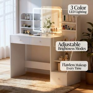 Tocador <span class=keywords><strong>de</strong></span> Maquillaje Moderno con Luz LED Ajustable <span class=keywords><strong>de</strong></span> 3 Colores y Estantes Inclinados <span class=keywords><strong>de</strong></span> 5 Niveles - Product Image 3