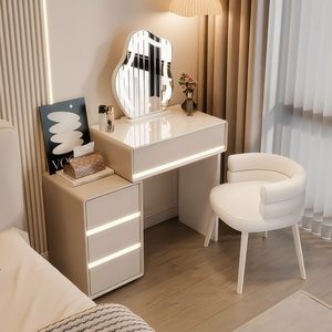 Cómoda para Espacios Pequeños con Espejo Moderno con Iluminación LED, Mesa de <span class=keywords><strong>Maquillaje</strong></span> Multifuncional con Almacenamiento, <span class=keywords><strong>Mueble</strong></span> de Dormitorio para Apartamento u Hogar - Product Image 1