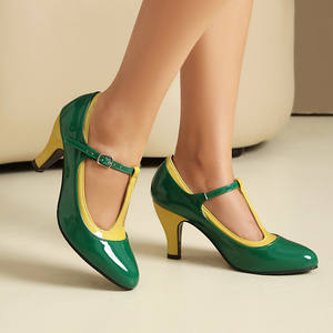 Chaussures pour femmes Xuanhui, best-seller, à bout rond fantaisie, en cuir verni, avec bride en T, confortables, style coréen, talons fins de <span class=keywords><strong>8</strong></span> <span class=keywords><strong>cm</strong></span> - Product Image 2