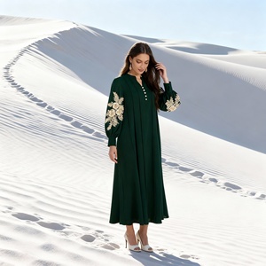 Vestido Abaya de Poliéster con Bordado Elegante y de Lujo, Diseño Nuevo, Venta al Por Mayor, Tela de Alta Calidad para Mujeres Musulmanas - Product Image 3