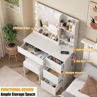 Ensemble de coiffeuse avec miroir et éclairage, table de maquillage avec rangements multiples et multiprise, luminosité réglable