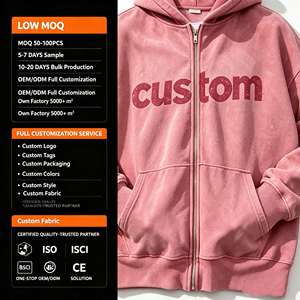 Sudaderas con capucha para hombre, de felpa francesa gruesa, cortas, con estampado personalizado, con cremallera, 100% algodón, estilo desgastado. - Product Image 1