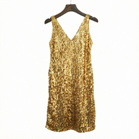 Robe mini sexy à col en V sans manches avec paillettes pour femme, robe moulante de soirée pour chanteuse, spectacle sur scène, club, ODM