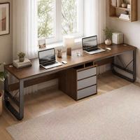 Bureau double pour chambre à coucher avec rangement, design modulable, construction en bois, surface en caoutchouc pour l'étude et l'écriture