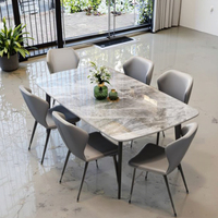 Table à manger ardoise ensemble 6 chaises de salle à manger de style acier au carbone doré meubles modernes