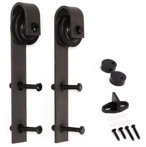 Kit completo de herrajes para puerta corredera de granero de acero negro duradero con acabado satinado industrial para baño, fácil de instalar con tornillos. - Product Image 3