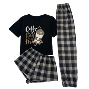 Ensemble de vêtements de nuit pour femmes à manches courtes et taille élastique - Product Image 1