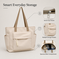 Tas Tote Kanvas Multi Kantong Custom Kapasitas Besar dengan Resleting, Tas Organizer Kerja Selempang untuk Wanita Grosir OEM Label Pribadi