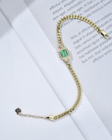 Élégant bracelet cubain en or 18 carats pour femme, orné d'un émeraude verte Worton cultivée en laboratoire et entièrement pavé de diamants cultivés en laboratoire