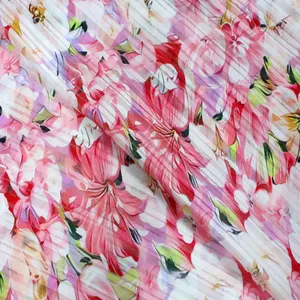 Yeni Vintage dokuma baskılı çiçek şifon kumaş 100% jakarlı Polyester kırışık pul işlemeli şerit