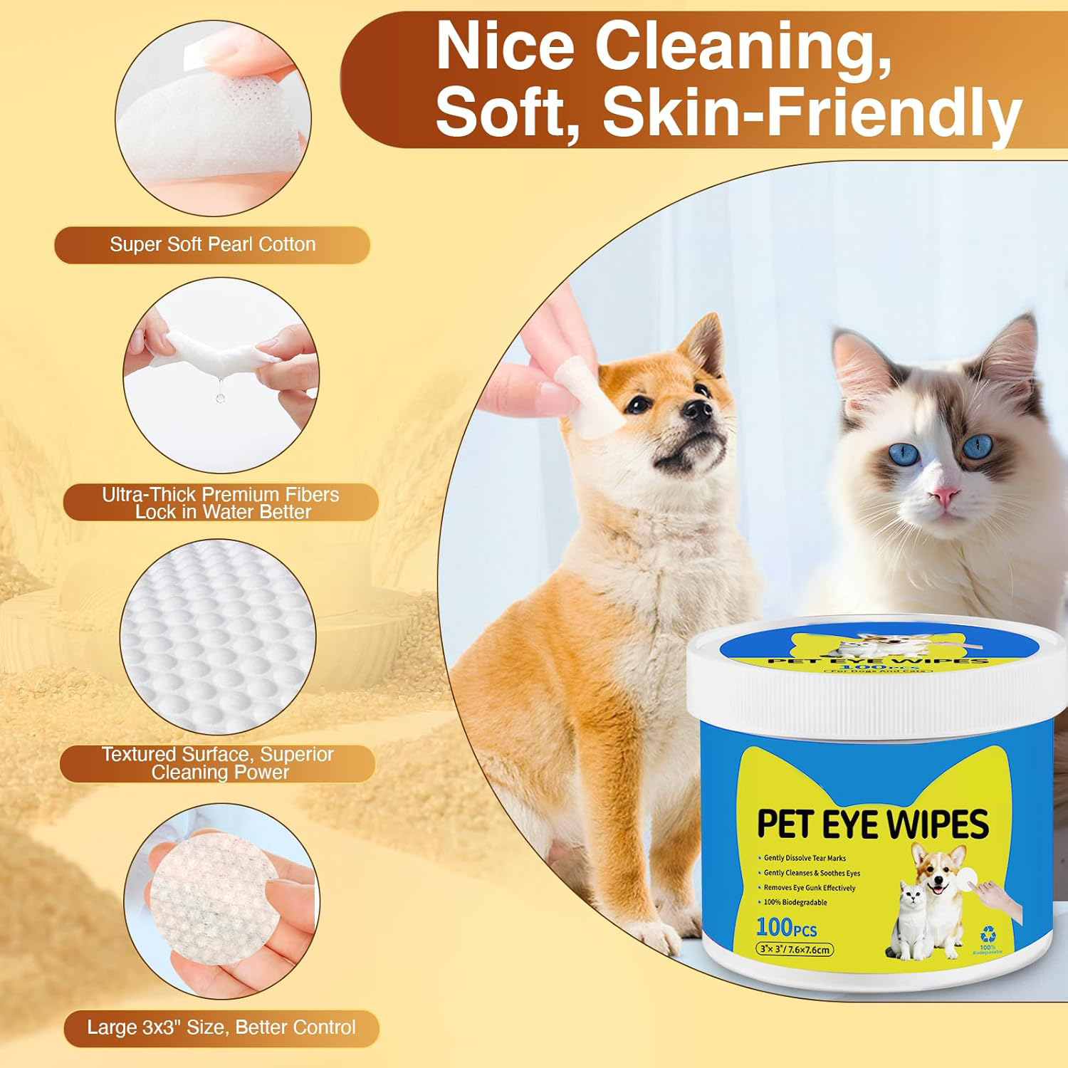 Melly Custom Hypoallergenic Pet Eye Cleaning Wipes - Dog Tear Stain Remover