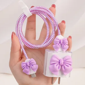 Pour <span class=keywords><strong>chargeur</strong></span> <span class=keywords><strong>iPhone</strong></span> 18W 20W 3D nœud papillon clair étui de protection USB <span class=keywords><strong>chargeur</strong></span> câble <span class=keywords><strong>enrouleur</strong></span> souple Silicone protecteur couverture Kit - Product Image 1