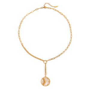 Collar con colgante temático con incrustaciones de estrella y sol en nácar, cadena dorada para mujer, regalo de joyería. - Product Image 5